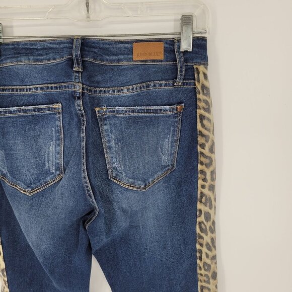 Judy Blue womens 7 28 Jasmin Mid rise leopard print side stripe skinny jeans - Picture 7 of 9